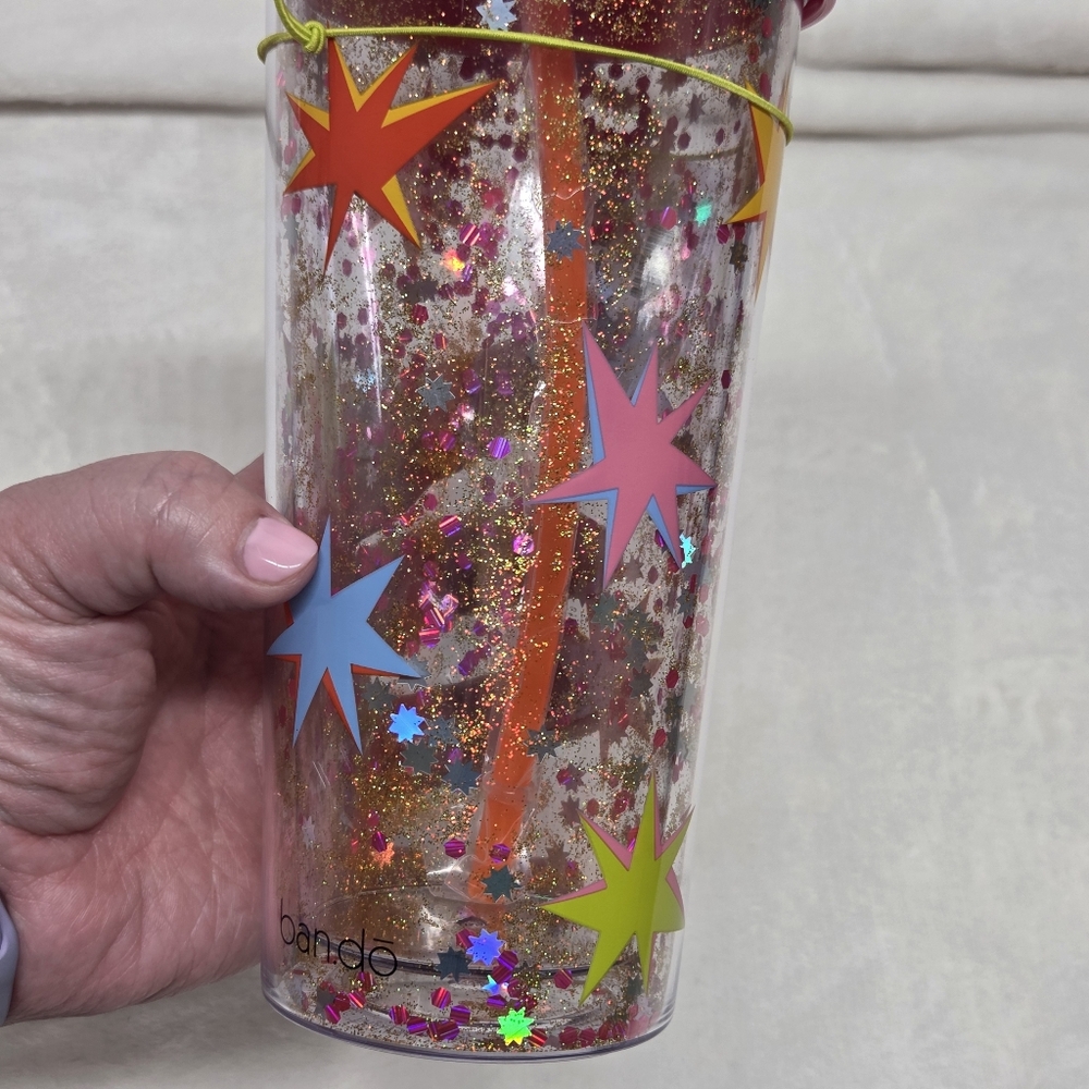 Deluxe 20 oz. Starburst Glitter Tumbler w/ Straw Double Wall BPA Free New - Picture 7 of 8